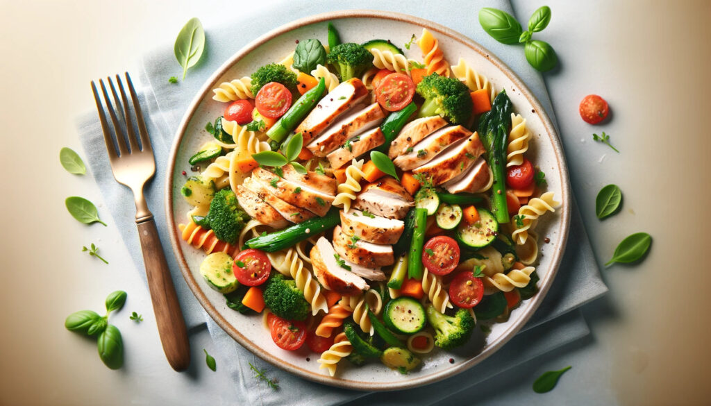 【妊活食】鶏胸肉と彩り野菜のヘルシーパスタ