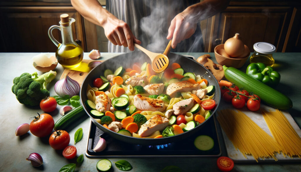 【妊活食】鶏胸肉と彩り野菜のヘルシーパスタ